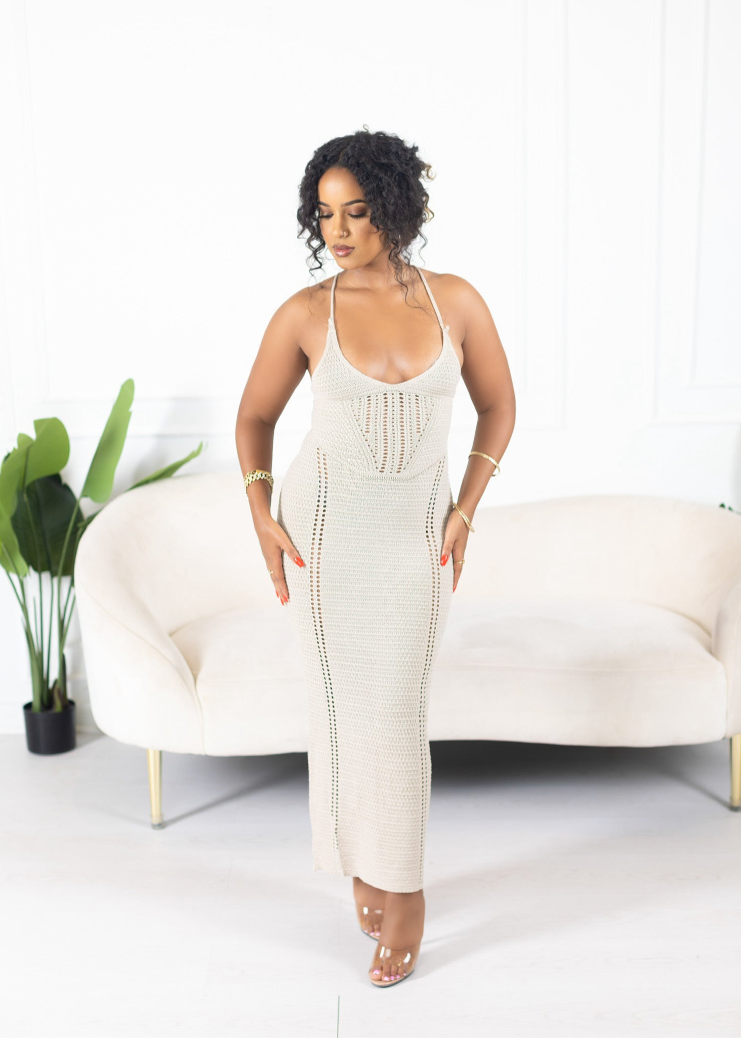 sachin and babi light blue dress Backless Knit Maxi Dress