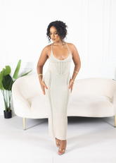 Backless knit maxi dress front view bodycon fit