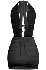 After Hours Black Cowl Neck Halter Mini Dress