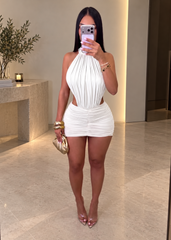 Elsie Ivory Halter Ruched Mini Dress